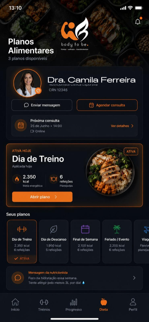 App do aluno — planos alimentares