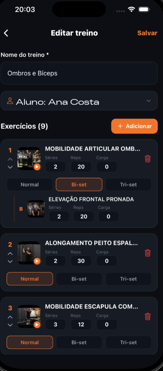 App do personal — editar treino